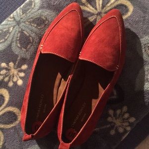Cynthia Rowley rust colored, pointy toe, suede loafer w/top stitching. 10